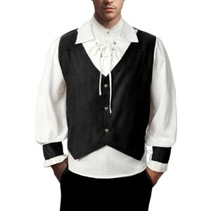 Pirate Medieval Victorian Cosplay Vest Shirt Costume White /Black